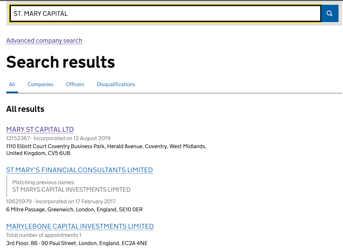 The broker has no valid registration in the UK Companies House or other official corporate databases.
