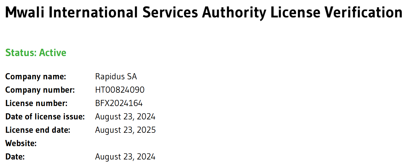 Broker has the Mwali offshore license, which is reportedly expired