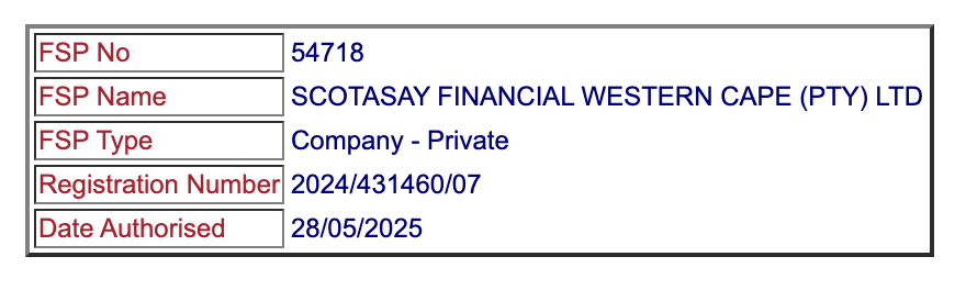 The regulatory license possibly belongs to a third-party firm.