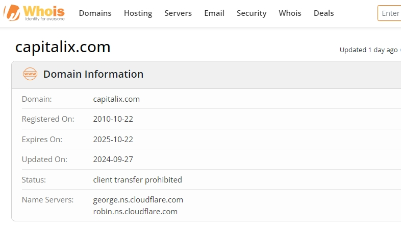 According to WHOIS, the capitalix.com domain was registered on October 22, 2010.
