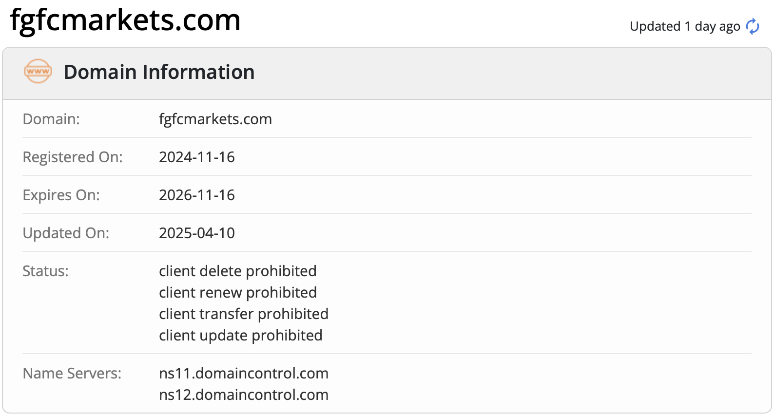 A domain verification check indicates that the company was established at the end of 2024.