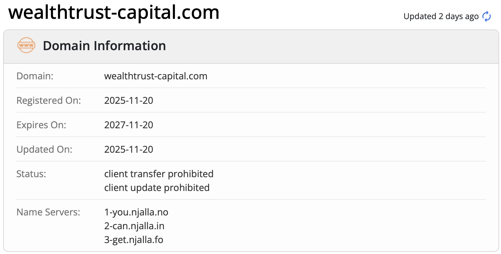 A domain verification check indicates that the company was established in 2025.
