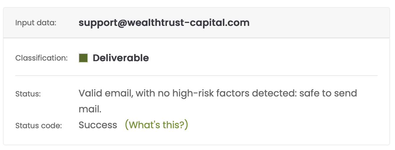 An email authentication review confirms that the address in use is technically valid.