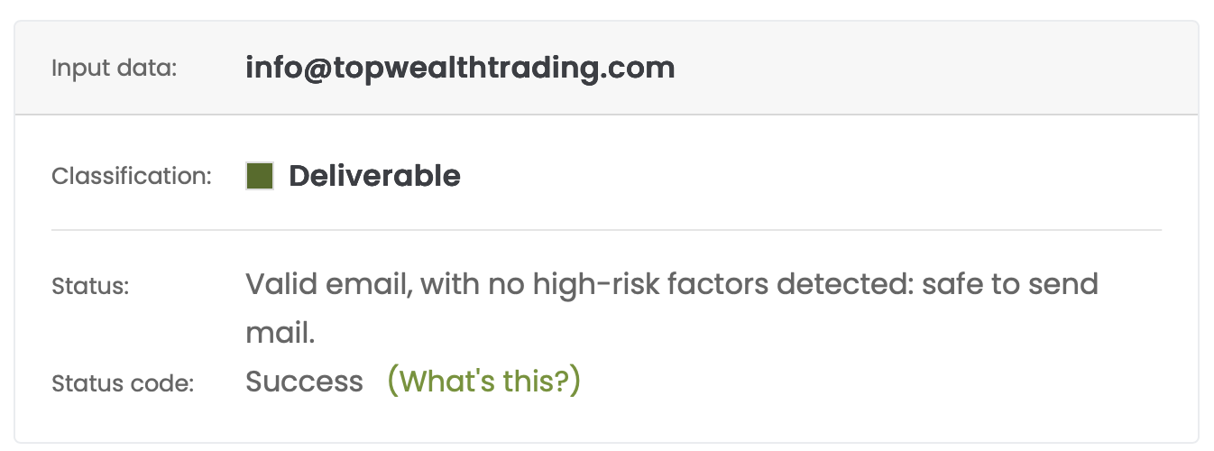 The provided email address has been authenticated as genuine.